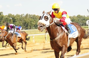 Flying Finish! Napoleon Dynamite sweeps through under Nooresh Juglall to win the Lightning Stakes