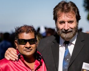 Winning connections. Owner Alesh Naidoo and trainer Paul Lafferty seen together in a rare file photo 