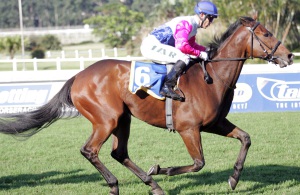 The High Land! River Crossing (Anthony Delpech) gallops strongly to win the Highland Night Cup