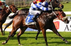 Digging Deep! Chris Puller gets low to guide Fairyinthewoods to a good win in the Listed Olympic Duel Stakes