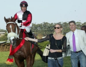Celebrations! Silvano's Jet is led in by Mrs Gary Grant and Joey Ramsden
