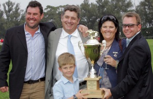 Team Variety! Anton Shephard, Joey Ramsden, Pippa Mickleburgh and Derek Brugman with young supporter and their trophy