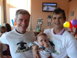 Happy Dads, Glen Hatt and Andrew Fortune with baby Sean Fortune