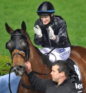 Happy Moment.Craig Newitt applauds as he returns on Mourinho after winning the Alternate Railway JRA Cup (Gallo Images)