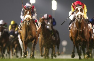 Anaerobio(right) triumphs in the G2 Al Fahidi. (Dubai Racing Club//Andrew Watkins)