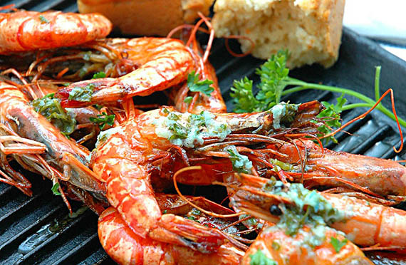 Grilled Prawns with Lemon Butter and Savory Bread