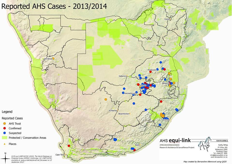 Map showing current AHS outbreak