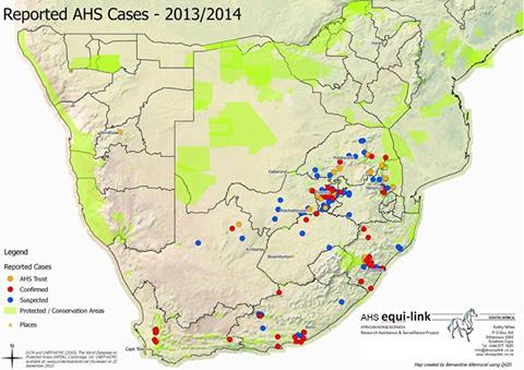 AHS Outbreak Map as at 15 April 2014