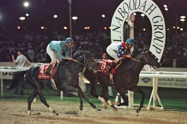 Cigar winning the 1996 Dubai World Cup