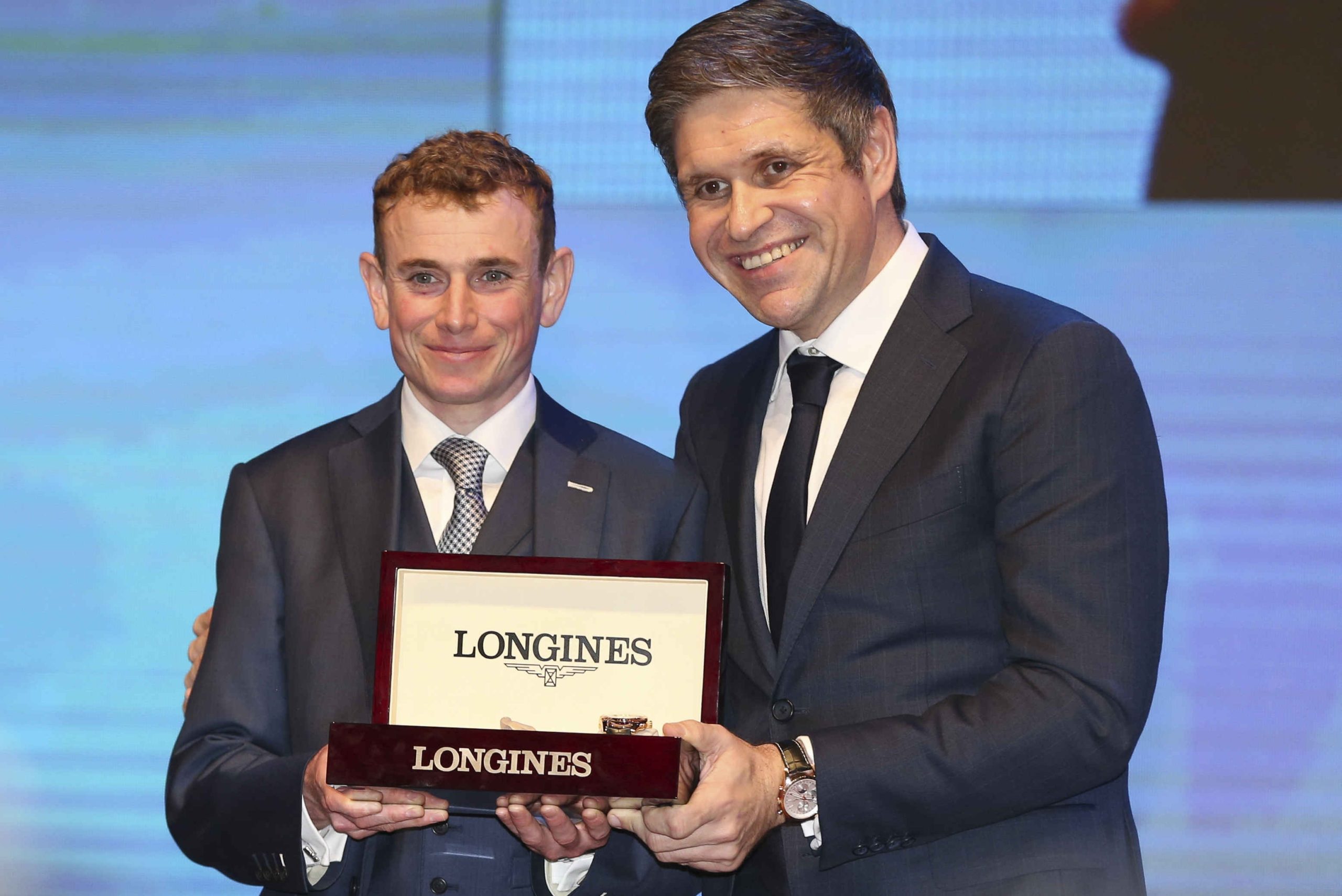 Ryan Moore, winner of the inaugural Longines World’s Best Jockey Award 2014, was presented with a Conquest Classic Moonphase chronograph from the hands of Juan-Carlos Capelli, Longines Vice-President and Head of International Marketing.