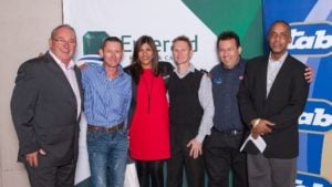 Left to Right - Martin Rice CEO Emerald Resort & Casino, Gunter Wrogeman – Jockey, Tanuja Gangabishun - Marketing Executive Emerald Resort & Casino, Pierre Strydom – Jockey, Nico Kritsiotis, Cecil Mthembu