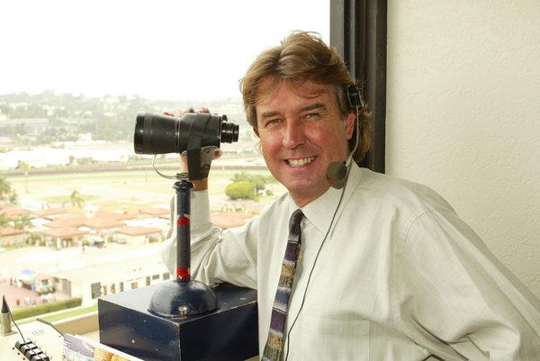 Track announcer Trevor Denman has been calling races at Del Mar for 25 years.