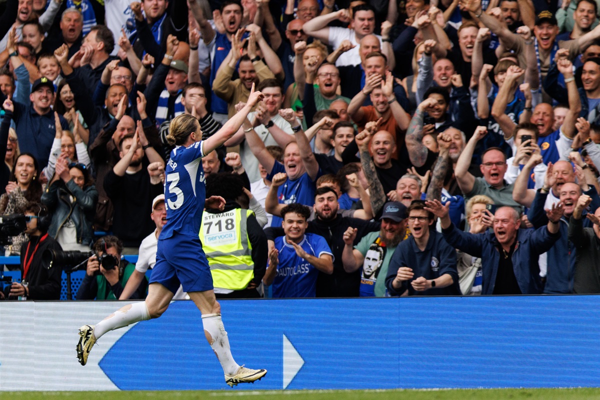 Conor Gallagher of Chelsea celebrates after scoring 2-0 goal during the English Premier League soccer match between Chelsea FC and West Ham United