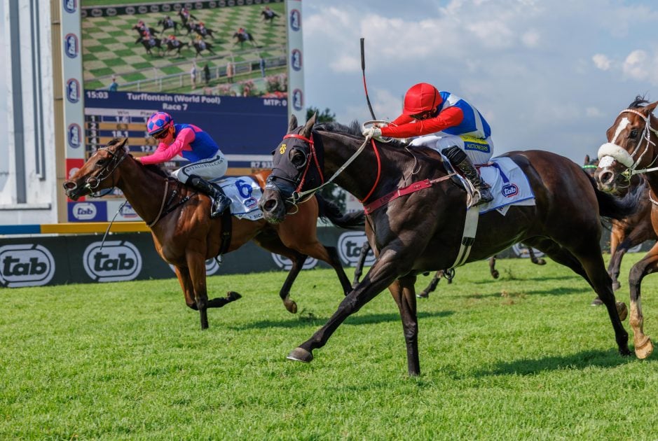 Crowd favourite William Robertson (Ryan Munger) keeps the crowd entertained as Golden Sickle (Gavin Lerena) tries hard (Pic - Candiese Lenferna)