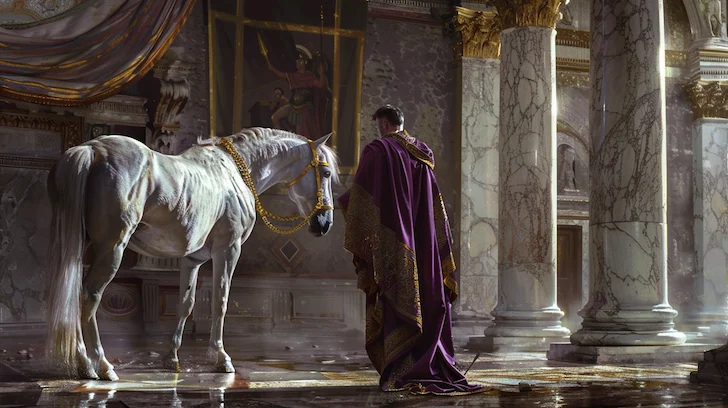 Artists depiction of Emperor Caligula and his horse, Incitatus (Pic - For The Love Of Horses)