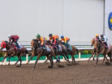 BMW Hong Kong Derby winner Cap Ferrat (green cap) trials impressively at Sha Tin (Pic - HKJC)