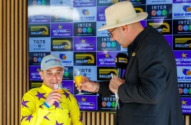 Centurion Sean Veale and Gallop TV’s Warren Lenferna drink a toast to a big moment (Pic - Candiese Lenferna)