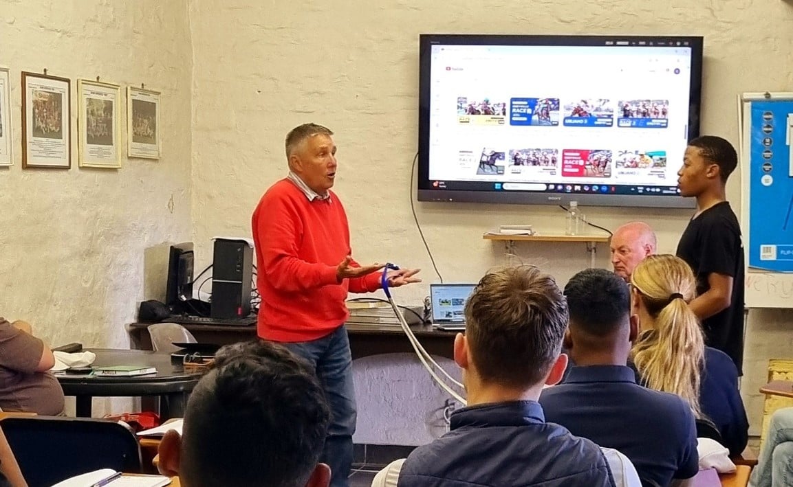 Gavin van Zyl teaching a class on race riding (Pic - SAJA on FB)