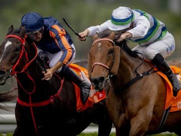 Red Lion (left) wins the Gr1 FWD Champions Mile (Pic - HKJC)