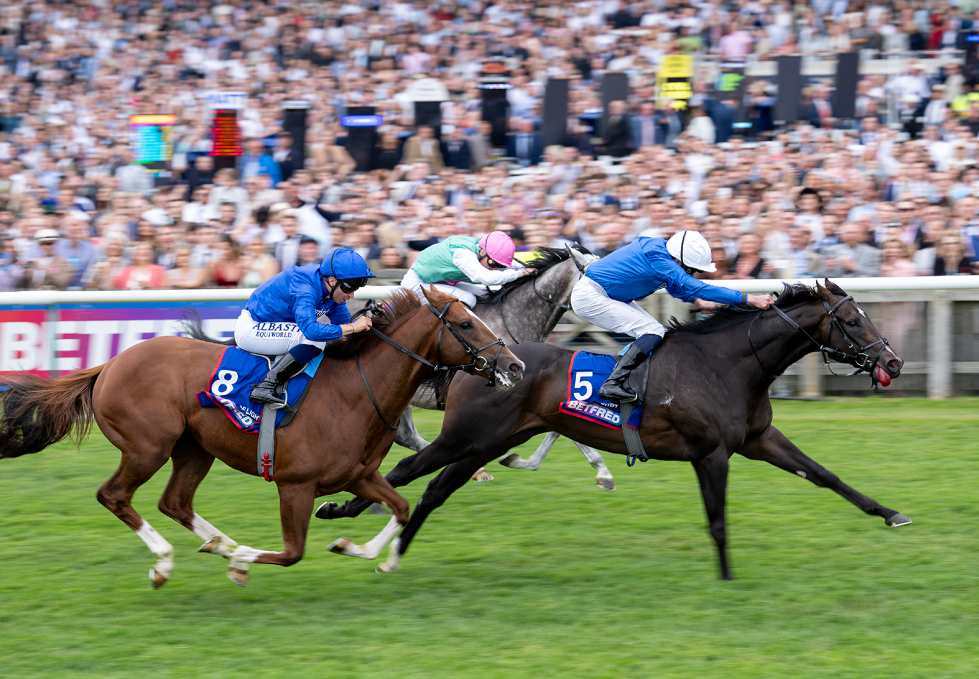 Ruling Court (Justify) charges home to win the Gr1 Betfred 2000 Guineas (Pic - Coolmore)