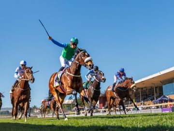 1,2,3,4! Richard Fourie steers Canford Cliffs daughter Direct Hit to a big win in the Gr1 Allan Robertson Championship (Pic - Candiese Lenferna)