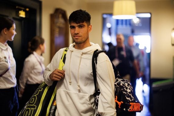 Carlos Alcaraz of Spain arrives for a press conference after losing his second-round match at the Queen's Club tennis tournament in London (Pic - EPA/Tolga Akmen)