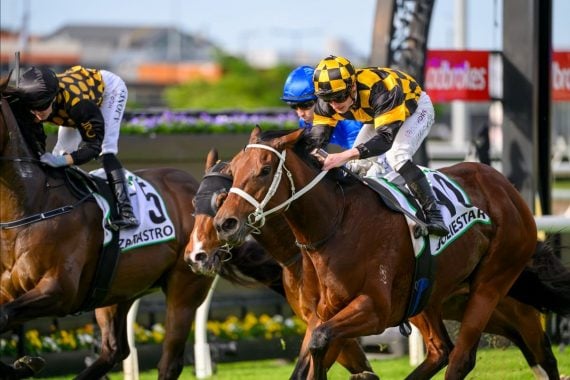 Joliestar (James McDonald) secured a third career Gr1 on Saturday (Pic – Inglis)