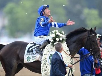 Junior Alvarado celebrates after the Belmont (Pic - Belmont Stakes)